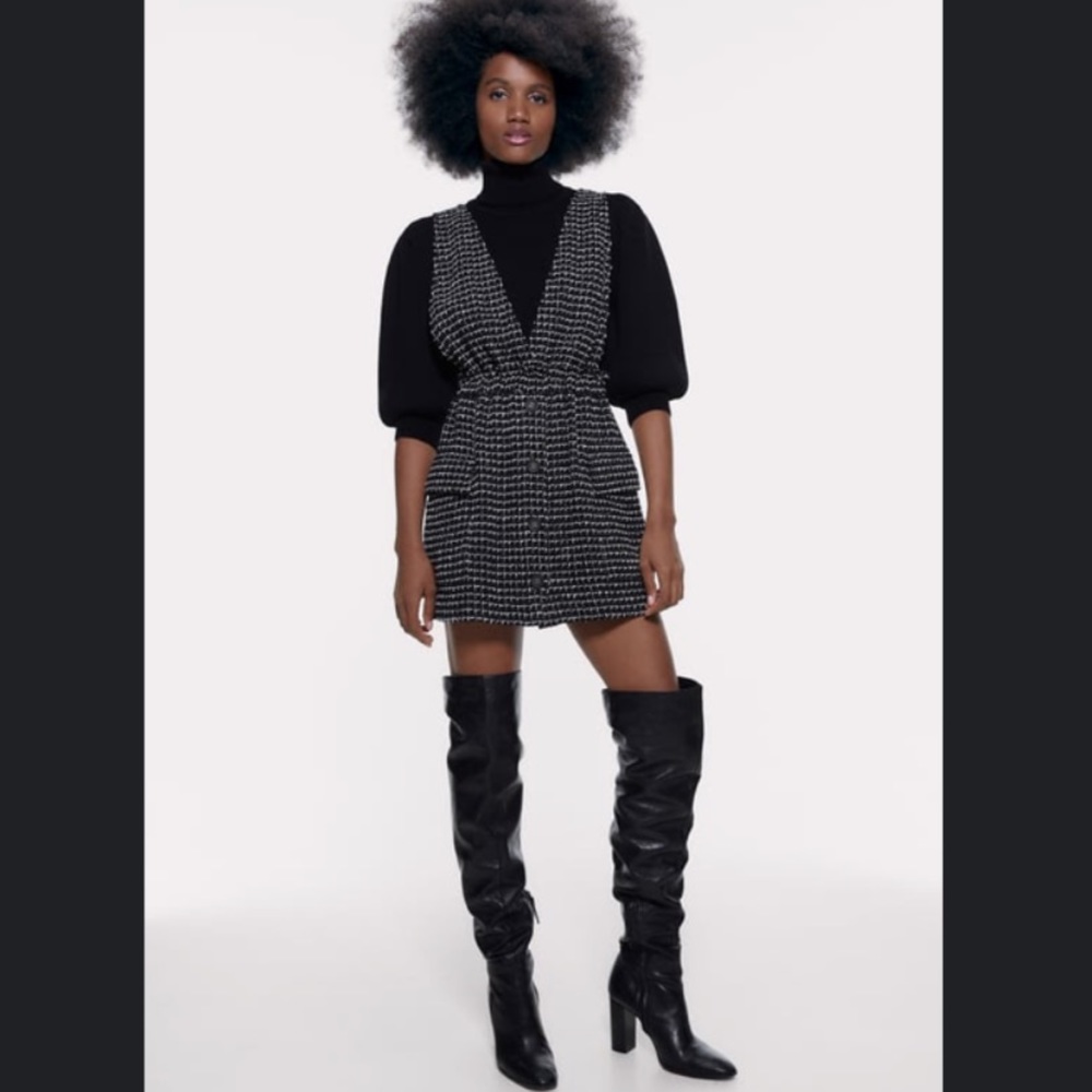 NWT Zara Textured Pinafore Dress With Pockets